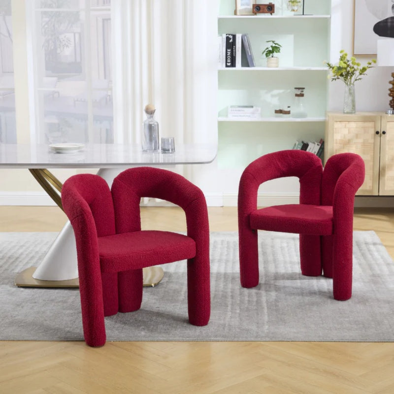 Contemporary Upholstered Accent/Dining Chair Set of 2 - Red Teddy Velvet Fabric with Sturdy Steel Frame-海智集-Default-