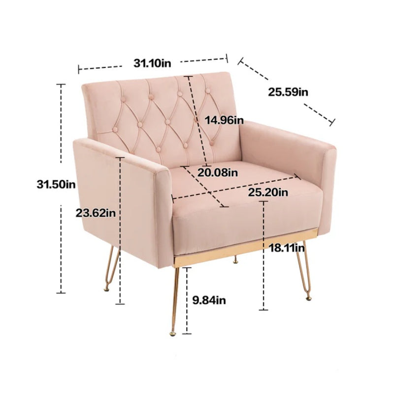 COOLMORE Velvet Armchair Single Sofa Modern Tufted Upholstered Side Reading Chairs with Arm and Gold Metal Leg for Living Room Bedroom (Pink)-海智集-Default-