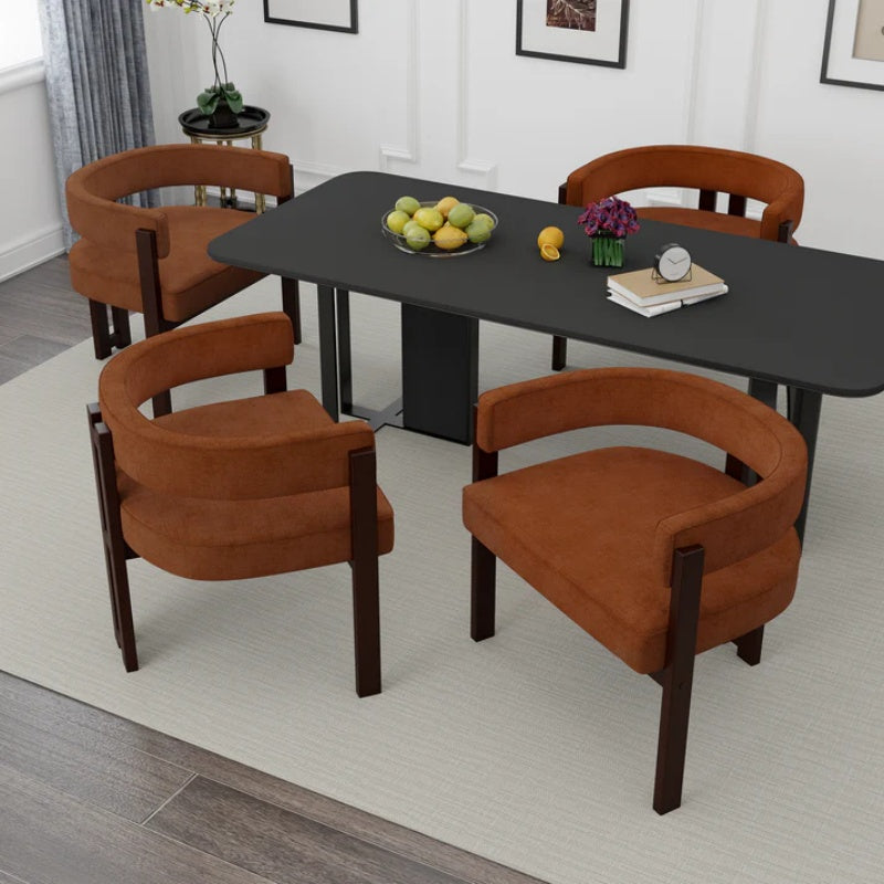 Modern Accent Chair Teddy Upholstered Armchair Open Back 3 Legs Barrel Dining Chair Orange Chenille 24.41''-海智集-Default-