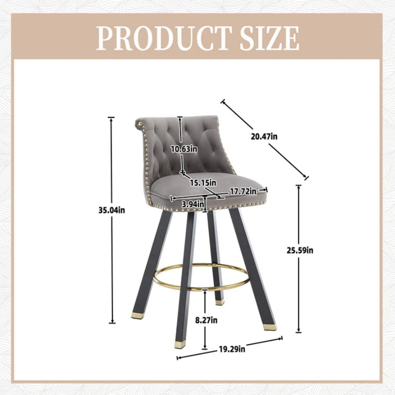 COOLMORE Set of 2,Back pull point design, velvet material, 360 degree rotation, back pull loop detachable design, rivet decoration, square foot wooden bar chair-海智集-Default-