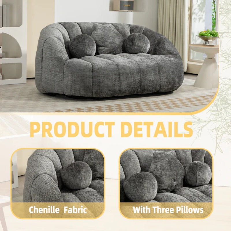 Durable Comfort High Back Bean Bag Sofa Lounger for Adults and Kids, Gray Chenille-海智集-Default-