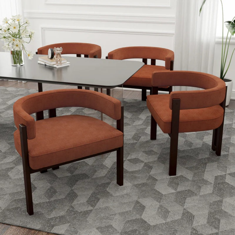Modern Accent Chair Teddy Upholstered Armchair Open Back 3 Legs Barrel Dining Chair Orange Chenille 24.41''-海智集-Default-