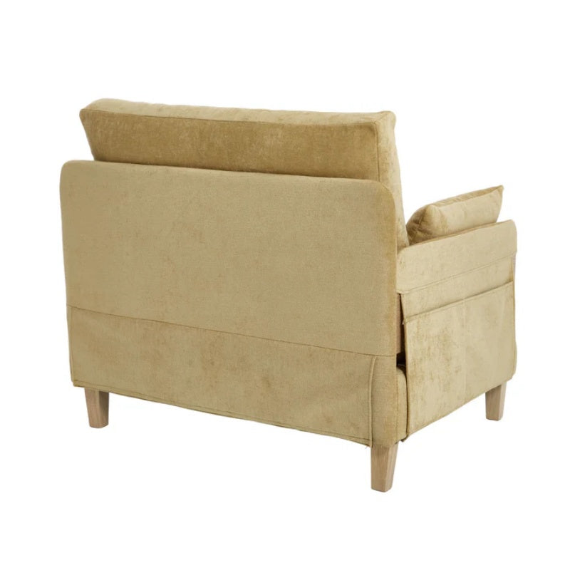 Mid-Century Modern Foldable Sofa Bed Recliner, 3-in-1 Convertible Sleeper with Three Pillows, Mustard Yellow Chenille-海智集-Default-