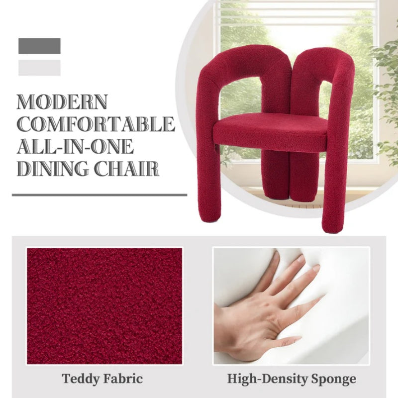 Contemporary Upholstered Accent/Dining Chair Set of 2 - Red Teddy Velvet Fabric with Sturdy Steel Frame-海智集-Default-