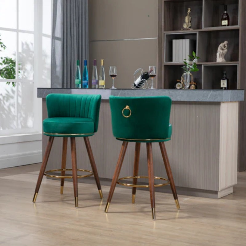 COOLMORE Counter Height Bar Stools Set of 2 for Kitchen Counter Solid Wood Legs with a fixed height of 360 degrees-海智集-Default-