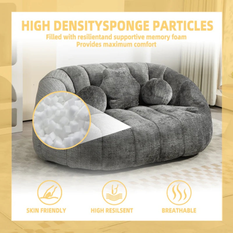 Durable Comfort High Back Bean Bag Sofa Lounger for Adults and Kids, Gray Chenille-海智集-Default-