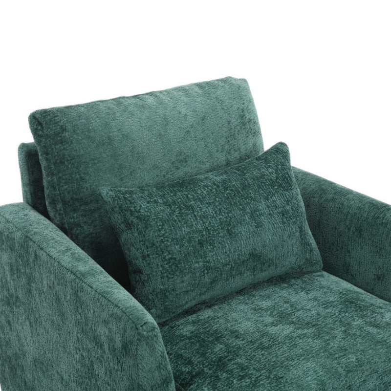 Modern Mid Century Wood Frame Armchair with Tufted Design in Emerald Chenille-海智集-Default-