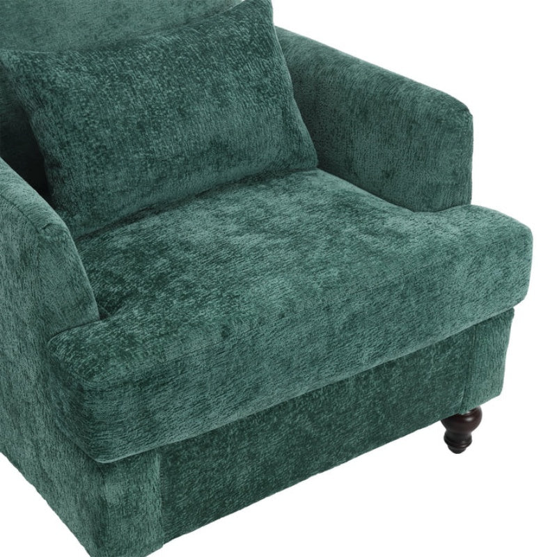 Modern Mid Century Wood Frame Armchair with Tufted Design in Emerald Chenille-海智集-Default-