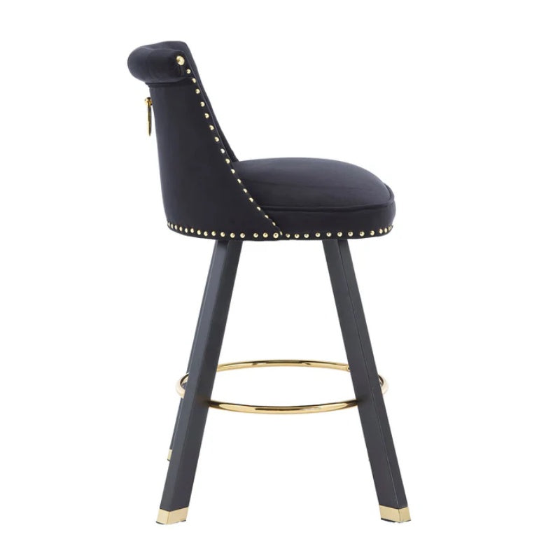 COOLMORE Set of 2,Back pull point design, velvet material, 360 degree rotation, back pull loop detachable design, rivet decoration, square foot wooden bar chair-海智集-Default-