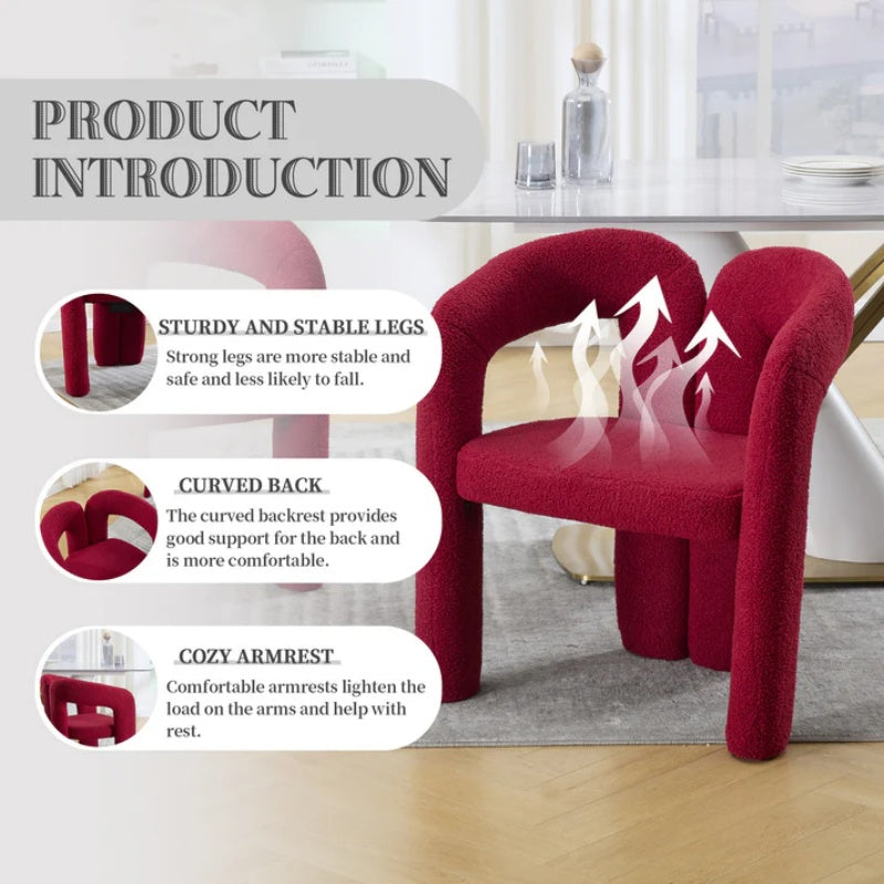 Contemporary Upholstered Accent/Dining Chair Set of 2 - Red Teddy Velvet Fabric with Sturdy Steel Frame-海智集-Default-