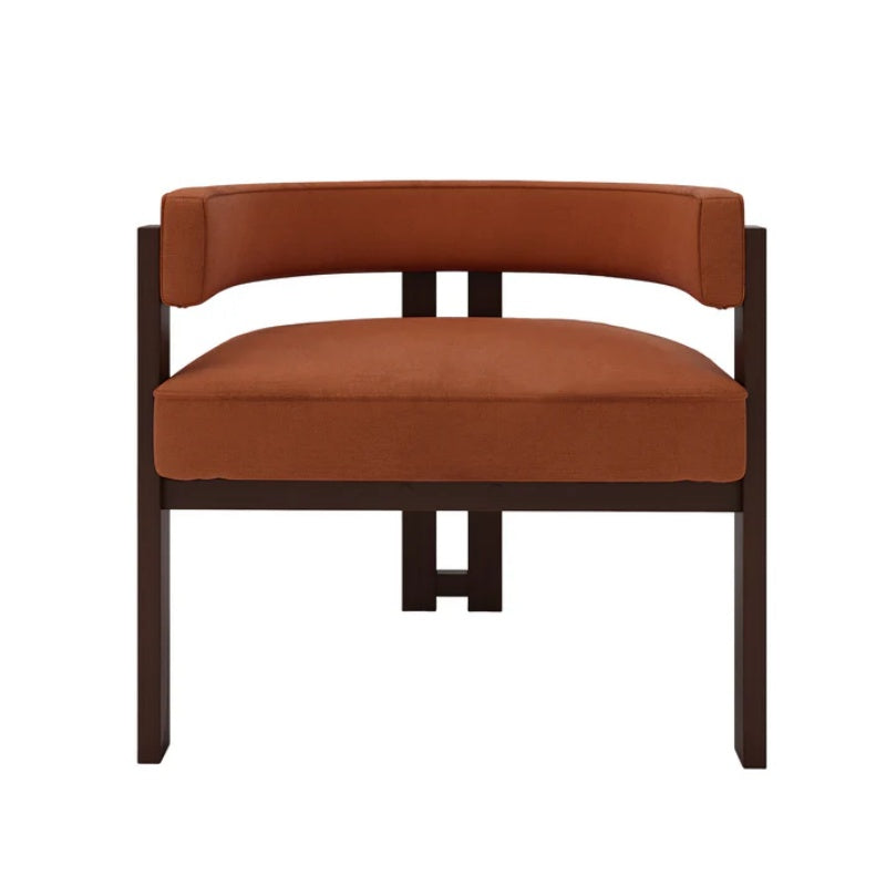 Modern Accent Chair Teddy Upholstered Armchair Open Back 3 Legs Barrel Dining Chair Orange Chenille 24.41''-海智集-Default-