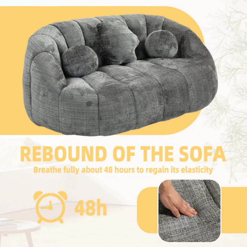 Durable Comfort High Back Bean Bag Sofa Lounger for Adults and Kids, Gray Chenille-海智集-Default-