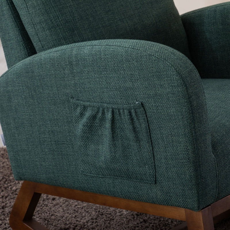 Rocking Chair, Modern Glider Chair, Recliner Armchair with Wood Legs and Side Pocket, Nursery Rocking Accent Chair with High Back for Living Room Bedroom (Emerald linen)-海智集-Default-