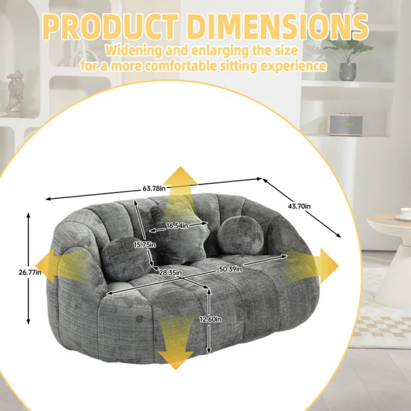 Durable Comfort High Back Bean Bag Sofa Lounger for Adults and Kids, Gray Chenille-海智集-Default-