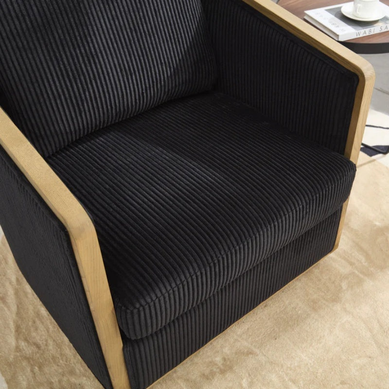 Corduroy Swivel Barrel Chair, Comfortable Accent Sofa Chair, 360 Degree Swivel, Black, Corduroy, 30.12'' x 35.04'' x 30.31''-海智集-Default-