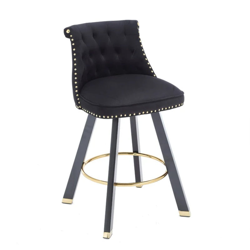 COOLMORE Set of 2,Back pull point design, velvet material, 360 degree rotation, back pull loop detachable design, rivet decoration, square foot wooden bar chair-海智集-Default-