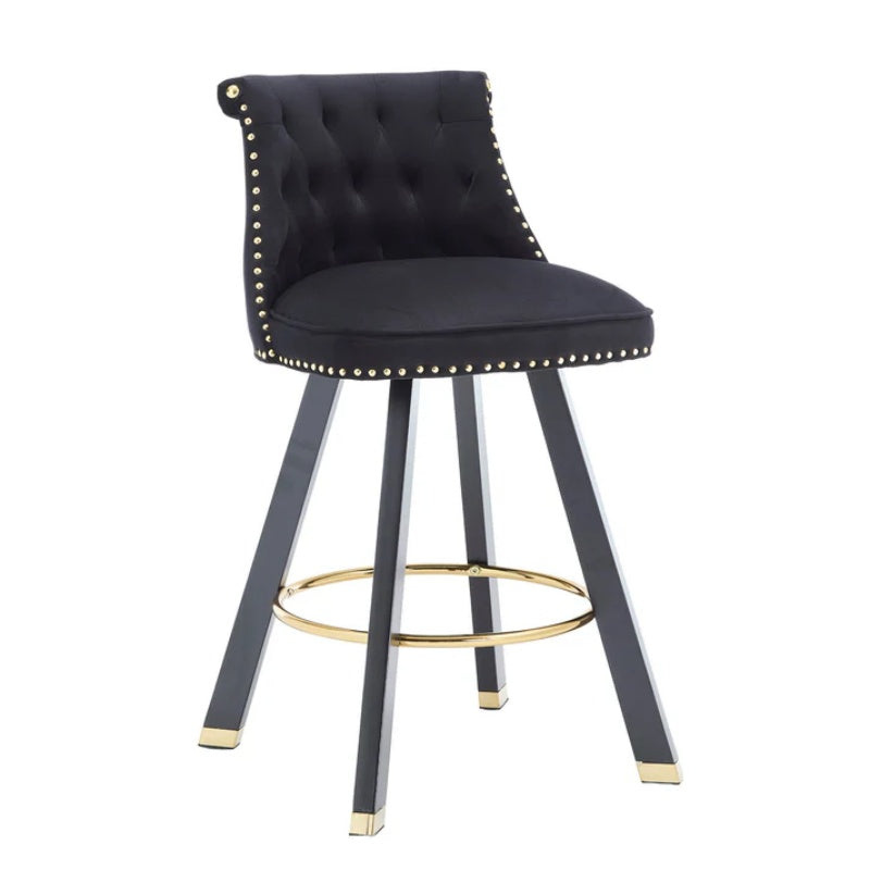 COOLMORE Set of 2,Back pull point design, velvet material, 360 degree rotation, back pull loop detachable design, rivet decoration, square foot wooden bar chair-海智集-Default-