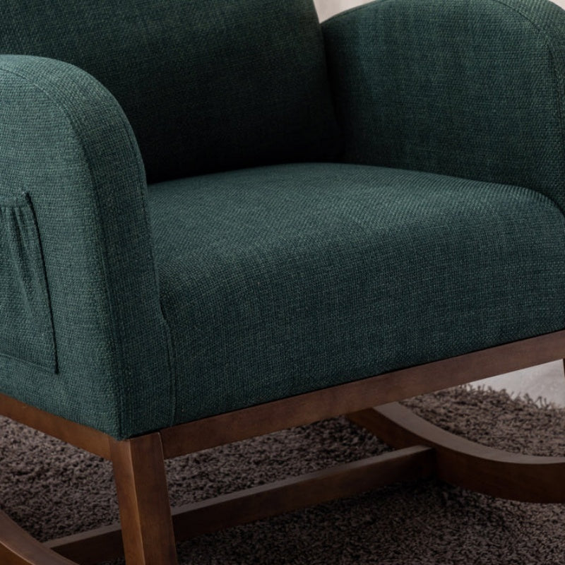 Rocking Chair, Modern Glider Chair, Recliner Armchair with Wood Legs and Side Pocket, Nursery Rocking Accent Chair with High Back for Living Room Bedroom (Emerald linen)-海智集-Default-