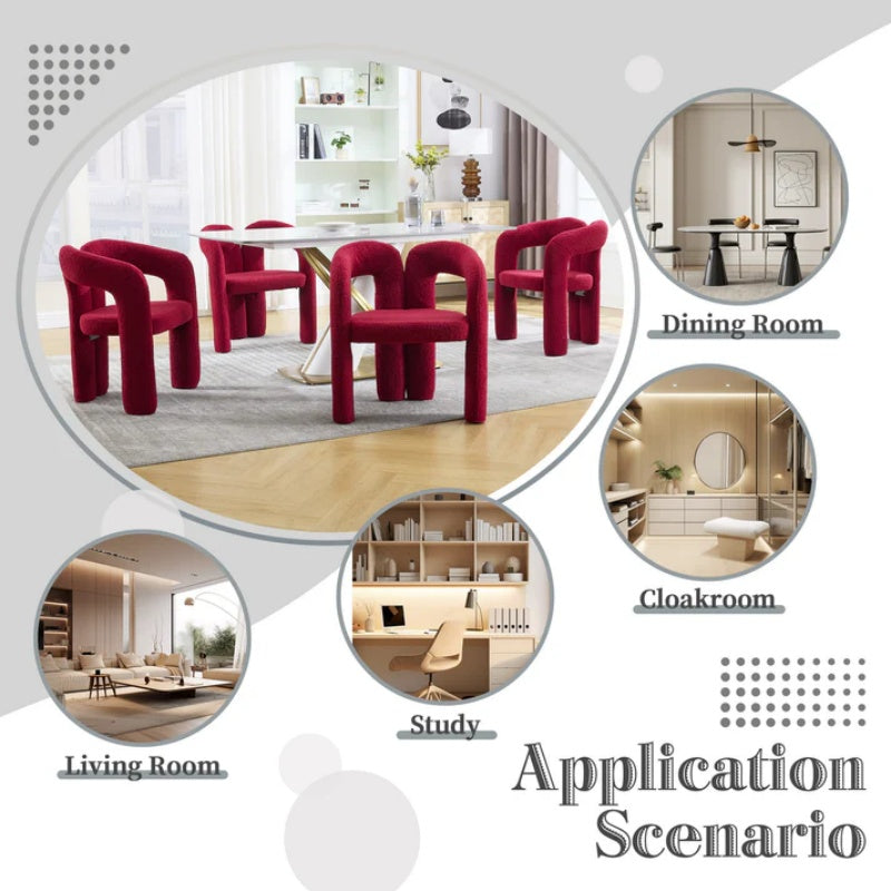 Contemporary Upholstered Accent/Dining Chair Set of 2 - Red Teddy Velvet Fabric with Sturdy Steel Frame-海智集-Default-