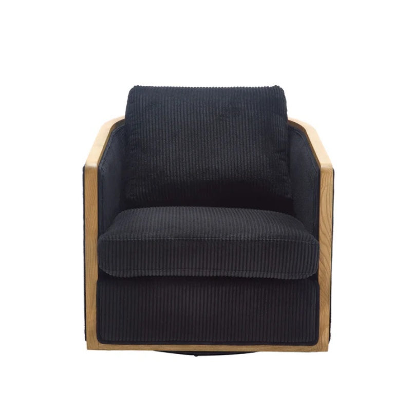 Corduroy Swivel Barrel Chair, Comfortable Accent Sofa Chair, 360 Degree Swivel, Black, Corduroy, 30.12'' x 35.04'' x 30.31''-海智集-Default-
