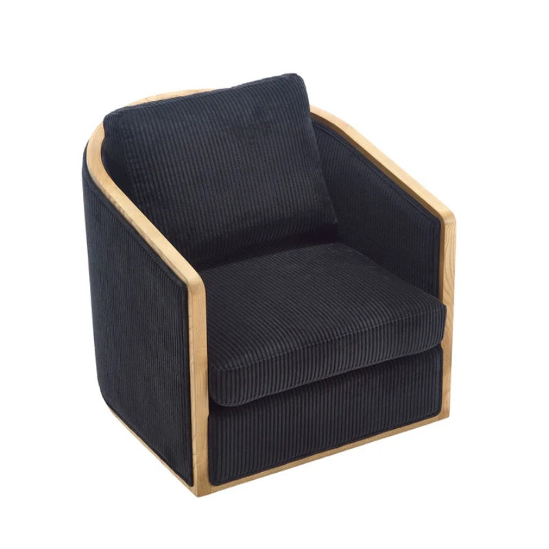 Corduroy Swivel Barrel Chair, Comfortable Accent Sofa Chair, 360 Degree Swivel, Black, Corduroy, 30.12'' x 35.04'' x 30.31''-海智集-Default-