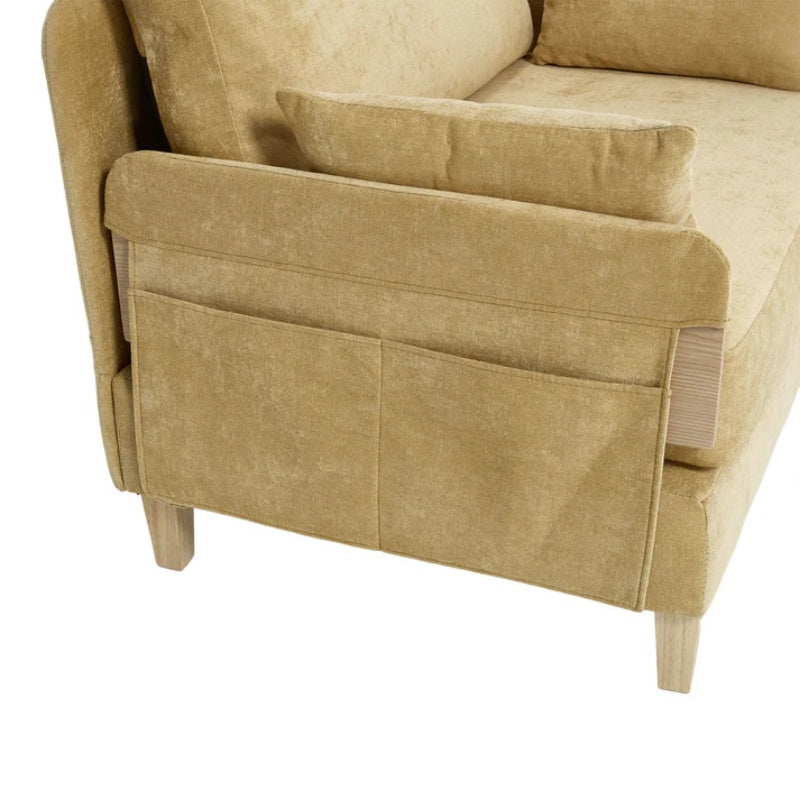 Mid-Century Modern Foldable Sofa Bed Recliner, 3-in-1 Convertible Sleeper with Three Pillows, Mustard Yellow Chenille-海智集-Default-