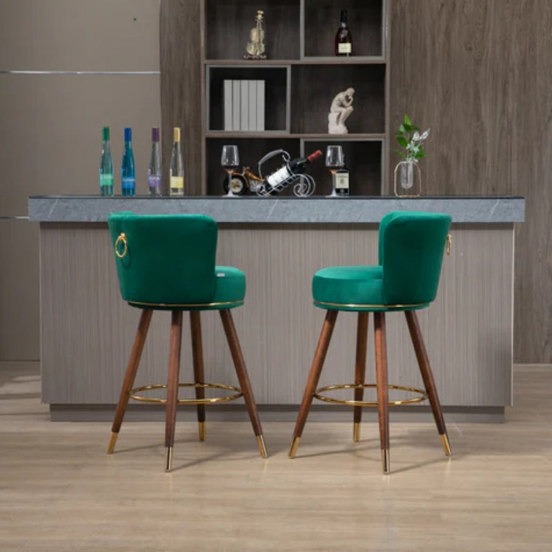 COOLMORE Counter Height Bar Stools Set of 2 for Kitchen Counter Solid Wood Legs with a fixed height of 360 degrees-海智集-Default-