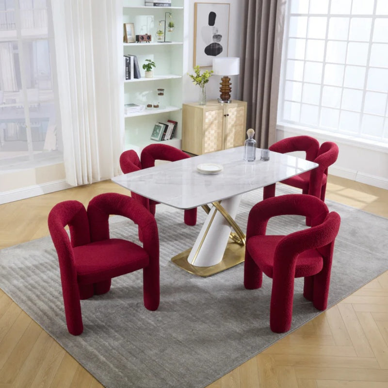 Contemporary Upholstered Accent/Dining Chair Set of 2 - Red Teddy Velvet Fabric with Sturdy Steel Frame-海智集-Default-