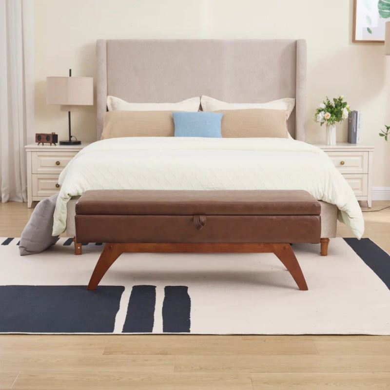 COOLMORE Teddy wool fabric, solid wood feet for solid weighing, and bed end stool with storage function-海智集-Default-