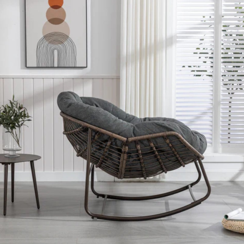 Outdoor Rattan Rocking Chair,Padded Cushion Rocker Recliner Chair Outdoor for Front Porch, Living Room, Patio, Garden, Grey-海智集-Default-