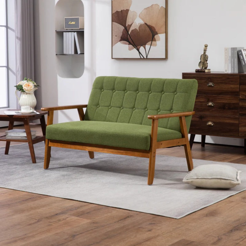 COOLMORE Mid-Century Modern Solid Loveseat Sofa Upholstered Linen Loveseat, 2-Seat Upholstered Loveseat Sofa Modern Couch-海智集-Default-