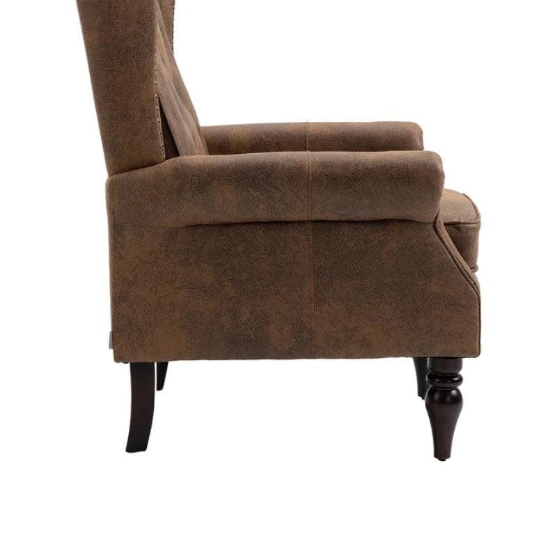 Modern Coffee Wood Frame Armchair with Sturdy Wood Legs and Microsuede Upholstery for Living Room-海智集-Default-