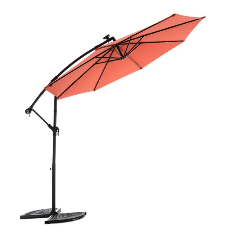 10ft Solar LED Offset Hanging Market Patio Umbrella (orange )(No Base)-海智集-Default-