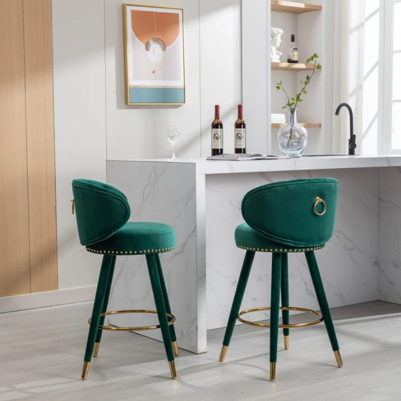 COOLMORE Counter Height Bar Stools Set of 2 for Kitchen Counter Solid Wood Legs with a fixed height of 360 degrees-海智集-Default-