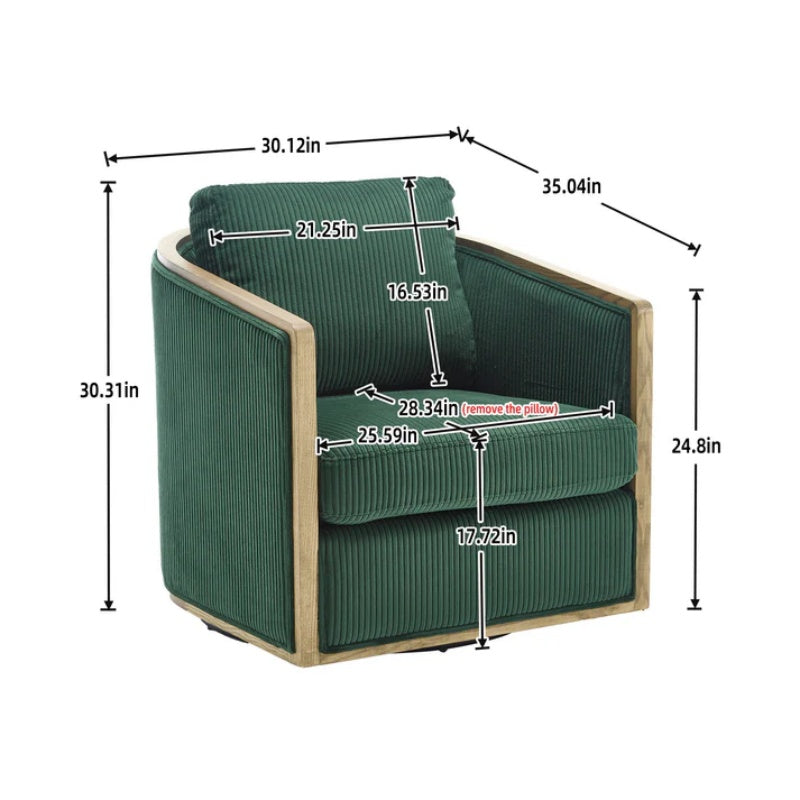 Emerald Corduroy Swivel Barrel Chair, Comfortable Accent Sofa Chair with 360 Degree Swivel for Living Room, Nursery, Hotel, Bedroom, Office-海智集-Default-