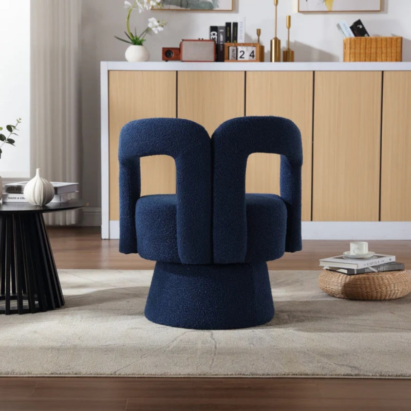COOLMORE 360 Degree Swivel Cuddle Barrel Accent Chairs, Round Armchairs with Wide Upholstered, Fluffy Fabric Chair for Living Room, Bedroom, Office, Waiting Rooms (Navy Boucle)-海智集-Default-