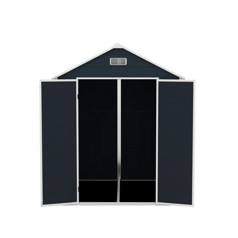 Campcraft 6*6ft resin storage shed, high quality pp material, strong structure, waterproof, rust and UV proof, large storage space, 12mm thick pp board, HD window lighting Dark gray-海智集-Default-