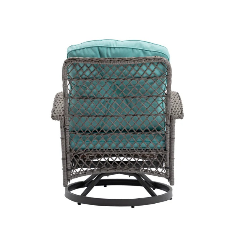 3 Pieces Outdoor Swivel Rocker Patio Chairs, 360 Degree Rocking Patio Conversation Set with Thickened Cushions and Glass Coffee Table for Backyard, Blue-海智集-Default-