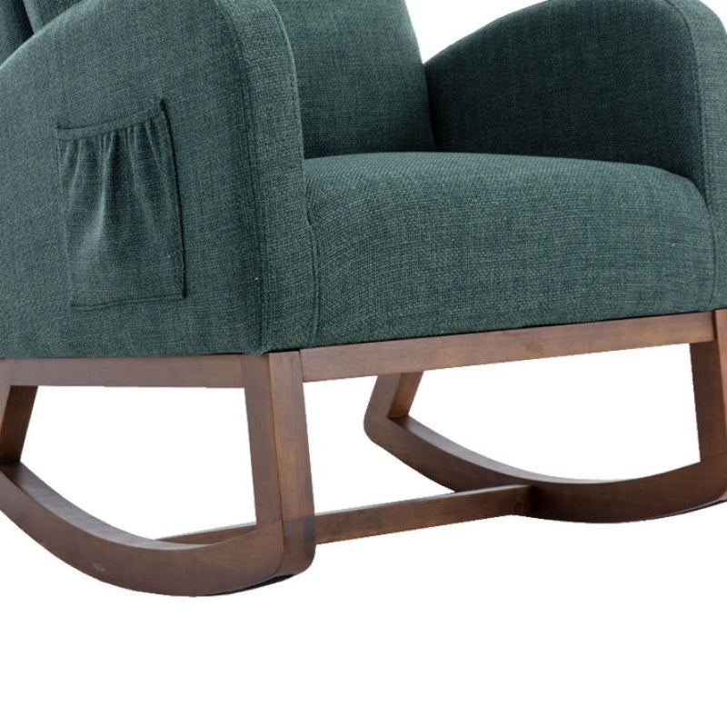 Rocking Chair, Modern Glider Chair, Recliner Armchair with Wood Legs and Side Pocket, Nursery Rocking Accent Chair with High Back for Living Room Bedroom (Emerald linen)-海智集-Default-