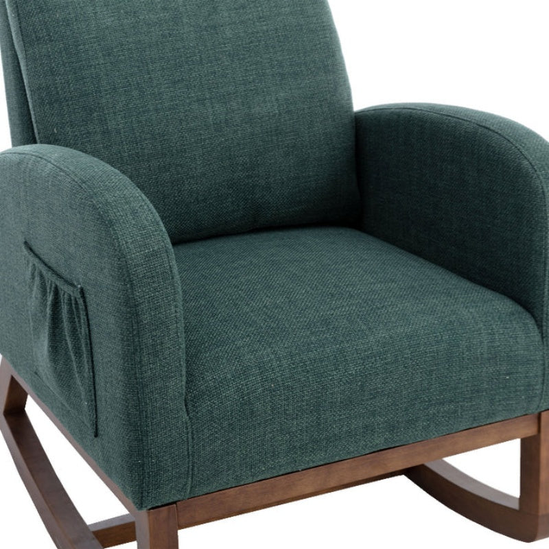 Rocking Chair, Modern Glider Chair, Recliner Armchair with Wood Legs and Side Pocket, Nursery Rocking Accent Chair with High Back for Living Room Bedroom (Emerald linen)-海智集-Default-