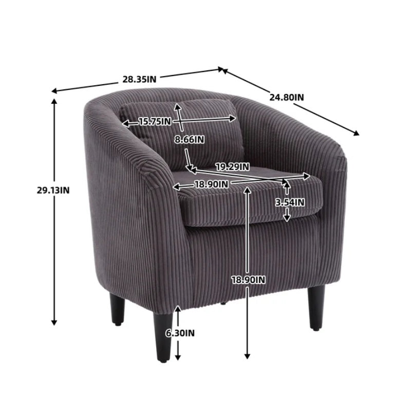 COOLMORE Living Room Accent Barrel Chair, Century Modern Style Decorative Chair, Armchair for Living Room with Thick Cushions and Pillows, Comfy Single Sofa Chair, Chair with Wooden Legs,dark grey-海智集-Default-