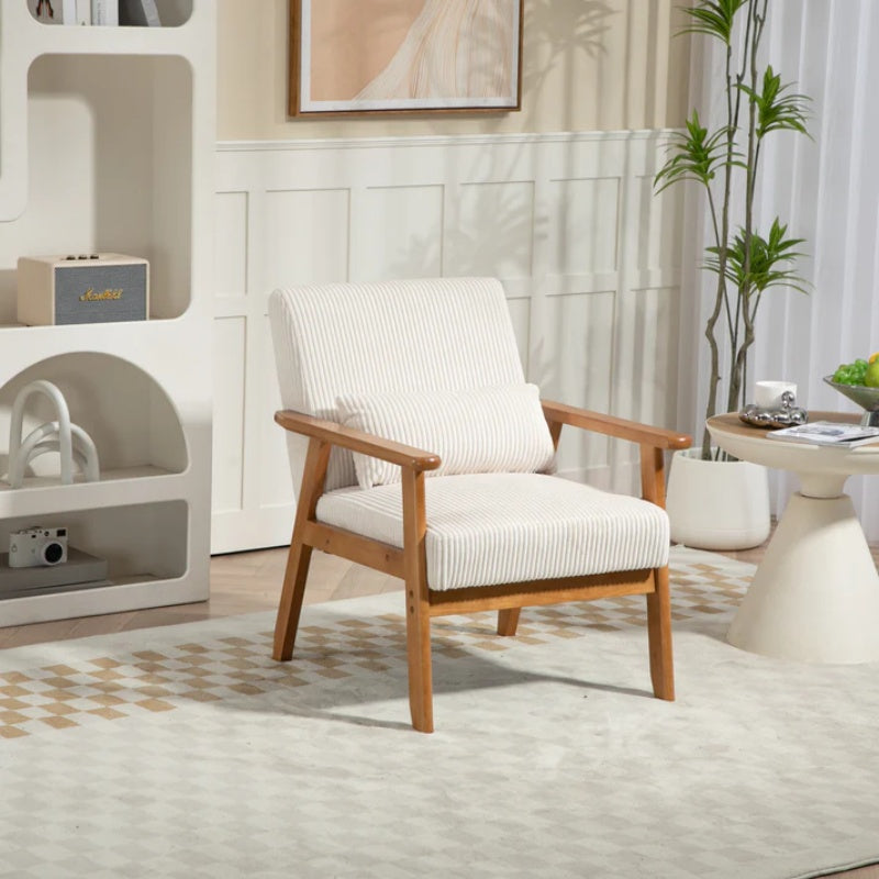 Leisure Chair with Solid Wood Armrest and Feet, Leisure chair, wood frame, velvet, l, solid rubber wood legs, Mid-Century Modern Accent chair, for Living Room Bedroom Studio chair-海智集-Default-