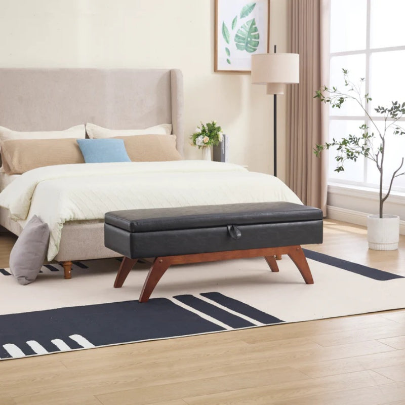 COOLMORE Teddy wool fabric, solid wood feet for solid weighing, and bed end stool with storage function-海智集-Default-
