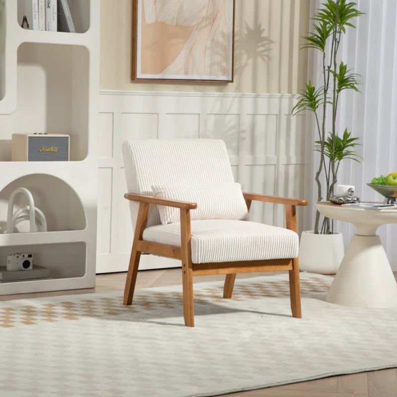 Leisure Chair with Solid Wood Armrest and Feet, Leisure chair, wood frame, velvet, l, solid rubber wood legs, Mid-Century Modern Accent chair, for Living Room Bedroom Studio chair-海智集-Default-