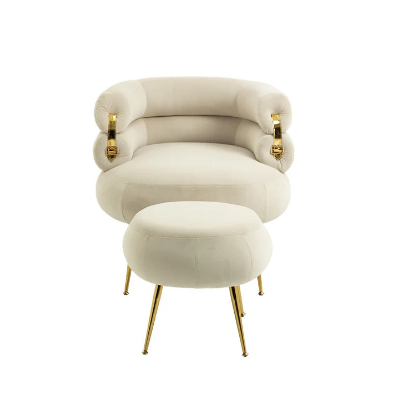 COOLMORE Upholstered Velvet Barrel Accent Chair with Ottoman,Accent Comfy Lounge Arm Chair and Footrest Stool Set,Single Sofa Armchair with Lounge Seat for Bedroom,Office (Beige)-海智集-Default-