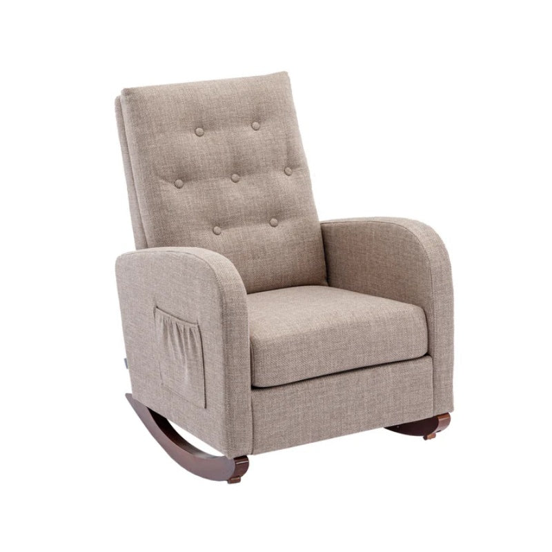 High Back Rocking Chair Nursery Chair .Comfortable Rocker Fabric Padded Seat .Modern High Back Armchair-海智集-Default-