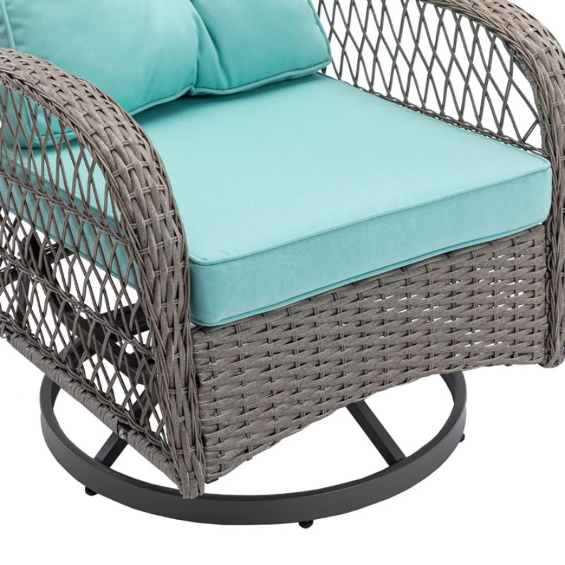 3 Pieces Outdoor Swivel Rocker Patio Chairs, 360 Degree Rocking Patio Conversation Set with Thickened Cushions and Glass Coffee Table for Backyard, Blue-海智集-Default-