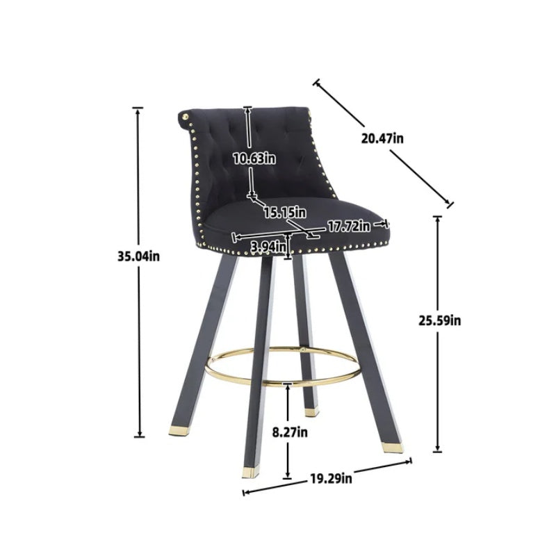 COOLMORE Set of 2,Back pull point design, velvet material, 360 degree rotation, back pull loop detachable design, rivet decoration, square foot wooden bar chair-海智集-Default-