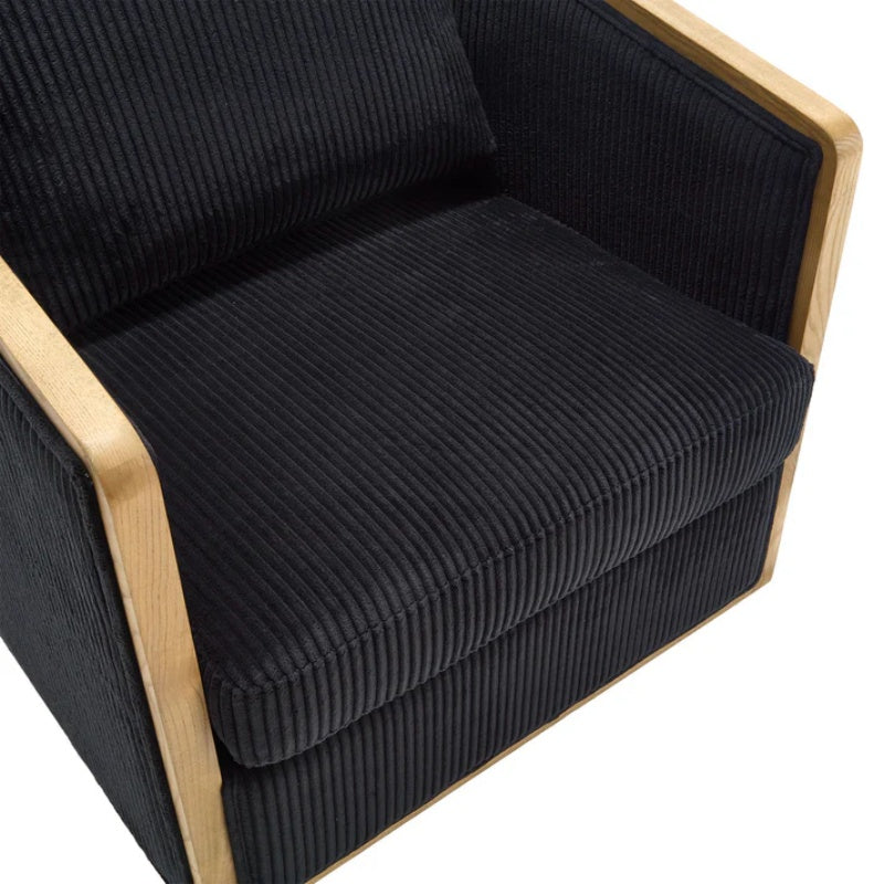 Corduroy Swivel Barrel Chair, Comfortable Accent Sofa Chair, 360 Degree Swivel, Black, Corduroy, 30.12'' x 35.04'' x 30.31''-海智集-Default-