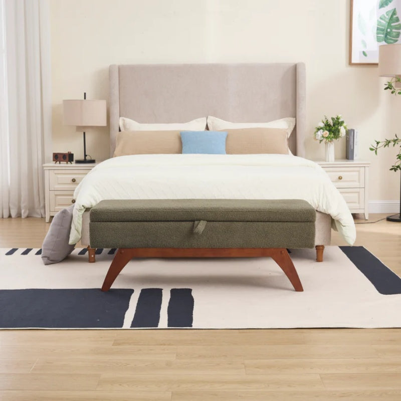 COOLMORE Teddy wool fabric, solid wood feet for solid weighing, and bed end stool with storage function-海智集-Default-
